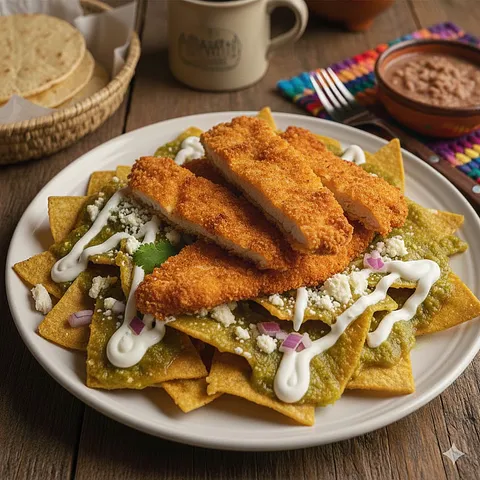 Chilaquiles Pechuga empanizada