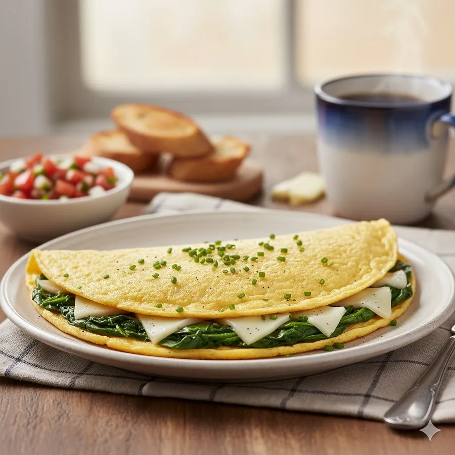 Omelette Espinaca c/queso panela o manchego