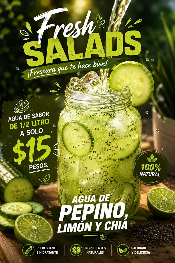 Agua de Pepino, Limón y Chía